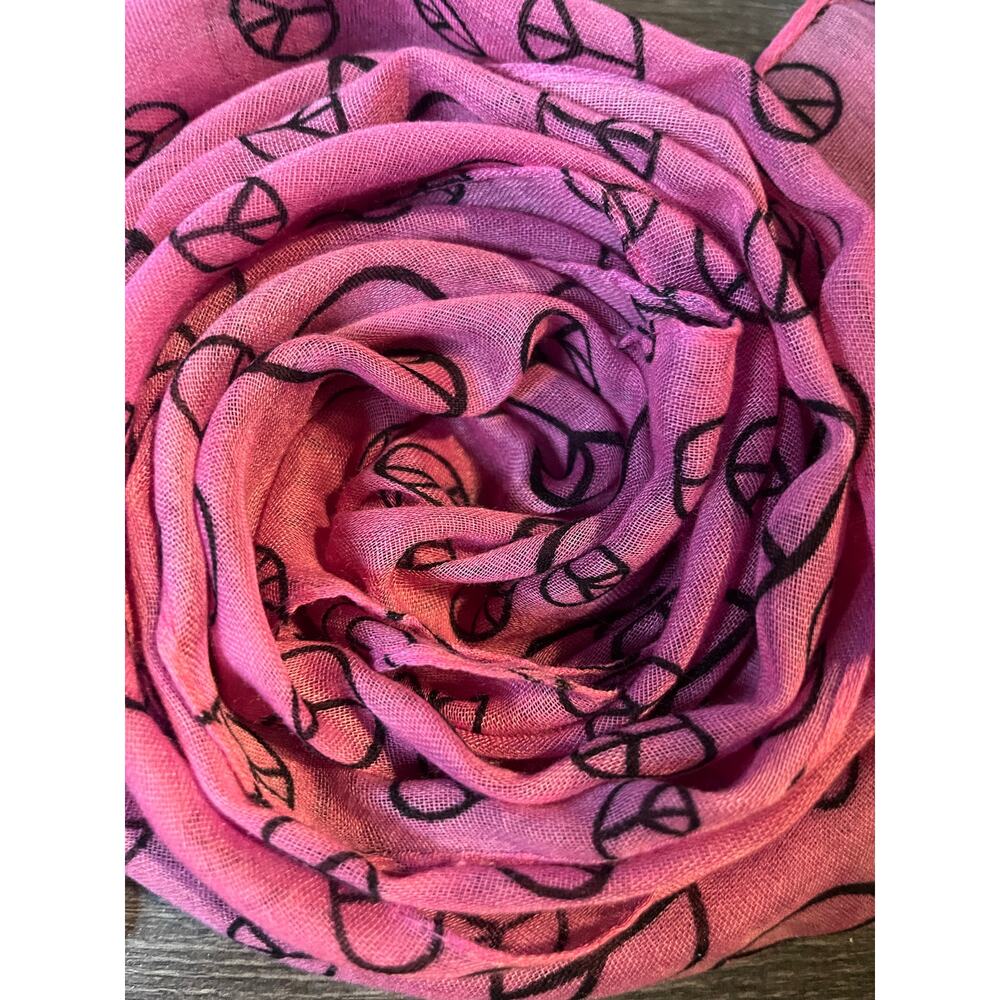 Purple Peace Sign Scarf Magenta Purple Trendy Hippy Long Rectangle - Picture 3 of 8
